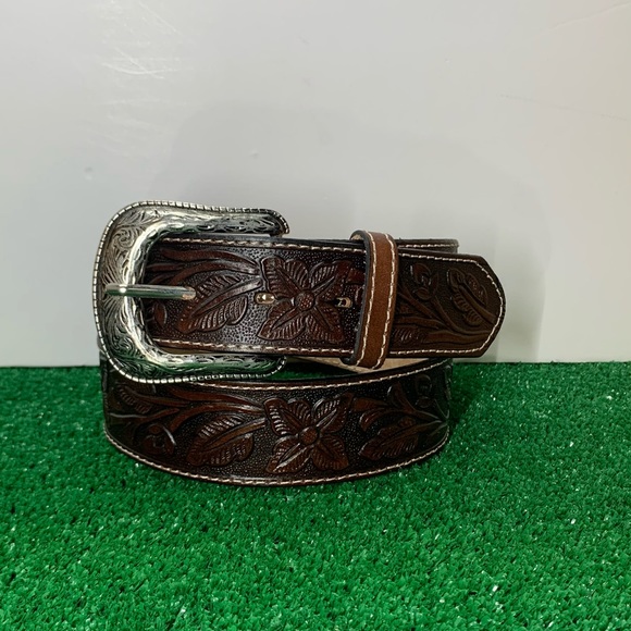 Embossed Genuine Leather Western Style Leather Brown Belt, Cowboy/Cowgirl Rodeo